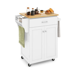 Rolling Kitchen Island with Spice Rack and Adjustable Shelf