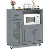 Rolling Kitchen Island with Wheels Drawer and Glass Door Cabinet