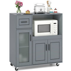 Rolling Kitchen Island with Wheels Drawer and Glass Door Cabinet