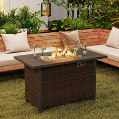 50000 BTU 2 Inch ropane Gas Fire Pit Table with Wind Guard and Glass Rocks