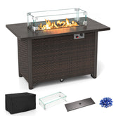 50000 BTU 2 Inch ropane Gas Fire Pit Table with Wind Guard and Glass Rocks