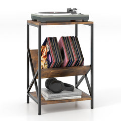 3-Tier Industrial Side Table with V-shaped Bookshelf for Living Room