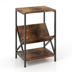 3-Tier Industrial Side Table with V-shaped Bookshelf for Living Room