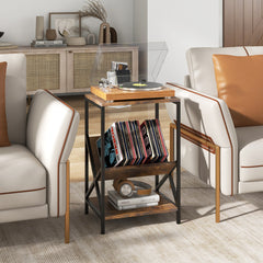 3-Tier Industrial Side Table with V-shaped Bookshelf for Living Room