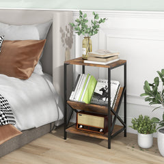 3-Tier Industrial Side Table with V-shaped Bookshelf for Living Room