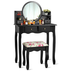 Makeup Vanity Table Set with 360° Pivoted Round Mirror