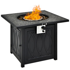 32 Inch Propane Fire Pit Table Square Tabletop with Lava Rocks Cover 50000 BTU