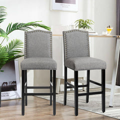 Set of 2 Bar Height Dining Side Barstools with Thick Cushion