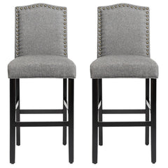 Set of 2 Bar Height Dining Side Barstools with Thick Cushion