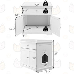 Wooden Cat Litter Box Enclosure with Drawer Side Table Furniture