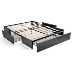 Full/Queen Size Upholstered Platform Bed Frame with 3 Storage Drawers