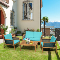4 Pieces Patio Rattan Furniture Set with Removable Cushions