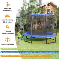 8/10/12 Feet Recreational Trampoline W/Basketball Hoop Safety Enclosure Net Ladder