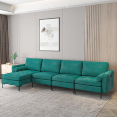 Modular L-shaped 4-Seat Sectional Sofa with Reversible Chaise and 2 USB Socket