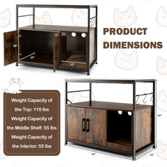 Wooden Cat Box Cabinet with with Metal Frame and Scratching Pad