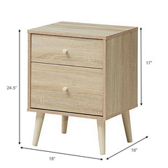 Freestanding Bedside Nightstand with 2 Storage Drawers and Rubber Legs