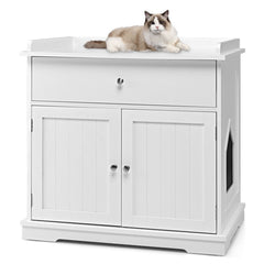 Wooden Cat Litter Box Enclosure with Drawer Side Table Furniture