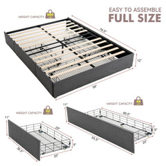 Full/Queen Size Upholstered Platform Bed Frame with 3 Storage Drawers