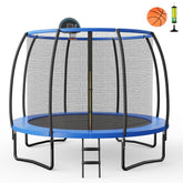 8/10/12 Feet Recreational Trampoline W/Basketball Hoop Safety Enclosure Net Ladder