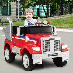 12V Licensed Freightliner Kids Ride On Truck Car with Dump Box and Lights