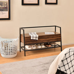 Industrial Shoe Bench with Storage Space and Metal Handrail