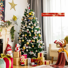 6/7 Feet Unlit Snowy Christmas Tree with Mixed Tips and Red Berries