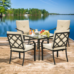 4 Pieces Outdoor Dining Set with Removable Cushions and Steel Frame