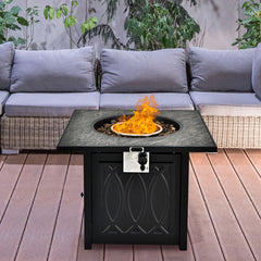 32 Inch Propane Fire Pit Table Square Tabletop with Lava Rocks Cover 50000 BTU