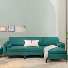 Modular L-shaped 3-Seat Sectional Sofa with Reversible Chaise and 2 USB Ports