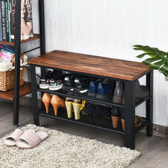 3-Tier Industrial Shoe Rack Bench with Storage Shelves