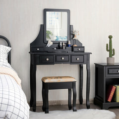 Makeup Vanity Set with Mirror and Cushioned Stool