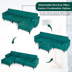 Modular L-shaped 3-Seat Sectional Sofa with Reversible Chaise and 2 USB Ports