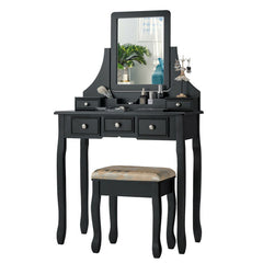 Makeup Vanity Set with Mirror and Cushioned Stool