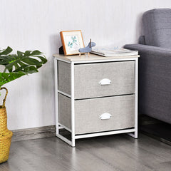 Sturdy Steel Frame Nightstand with Fabric Drawers