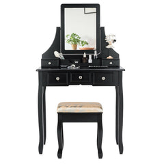 Makeup Vanity Set with Mirror and Cushioned Stool