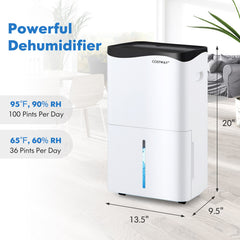 100-Pint Dehumidifier with Smart App and Alexa Control for Home and Basements