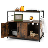 Wooden Cat Box Cabinet with with Metal Frame and Scratching Pad