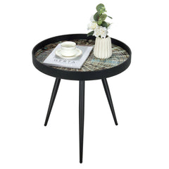 Modern Round End Table with Wooden Tray Top for Living Room Bedroom