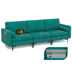 Modular 3-Seat Sofa Couch with Socket USB Ports and Side Storage Pocket