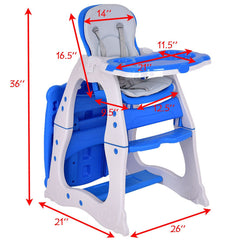 3-in-1 Infant Table and Chair Set Baby High Chair In Blue