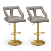 Set of 2 Bar Chairs with Footrest and 2-Layer Electroplated Metal Base