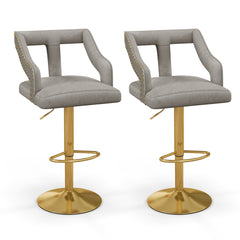 Set of 2 Bar Chairs with Footrest and 2-Layer Electroplated Metal Base