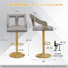 Set of 2 Bar Chairs with Footrest and 2-Layer Electroplated Metal Base