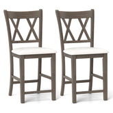 Bar Stools Set of 2 with Cross Back and Linen Fabric Upholstered Seat