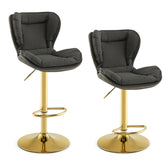 Set of 2 Swivel Bar Stools Leathaire Bar Chairs with Footrest and Curved Backrest