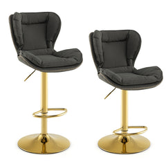 Set of 2 Swivel Bar Stools Leathaire Bar Chairs with Footrest and Curved Backrest