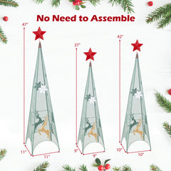 3/3.5/4 Feet Set of 3 Tower Shaped Christmas Trees with Removable Star Toppers