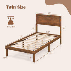 Twin/Full/Queen Size Bed Frame with Headboard and Wooden Slats Support