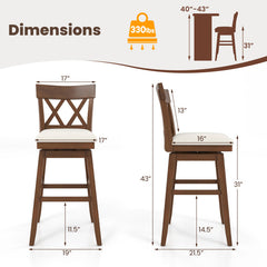 30 Inch Bar Stool with Contoured Backrest and Swivel Padded Seat