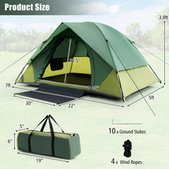 2-person Camping Tent w/ Removable Rain Fly and Double-layer Door